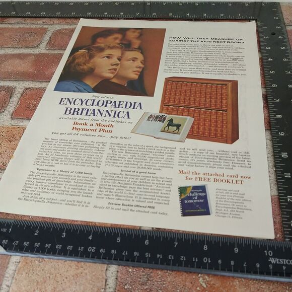 Encyclopaedia Britannica - "Measure Up to Kids Next Door" - Vtg 1961 PRINT AD - Picture 2 of 10